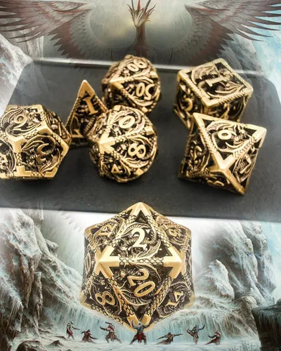 Miniatura 4 de Juego de dados de metal DND Dungeons and Dragon, juego de dados huecos poliédricos de dragón mágico de 7 piezas con caja de metal de regalo
