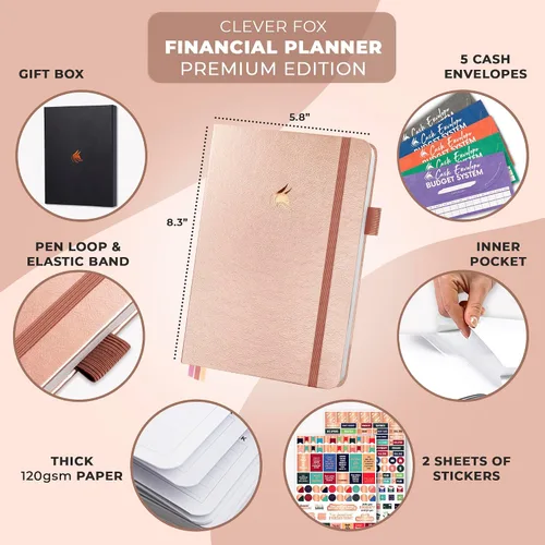 Miniatura 20 de Clever Fox Planificador de presupuesto edición premium, cuaderno de seguimiento de gastos + 5 sobres de efectivo, organizador de presupuesto; libro