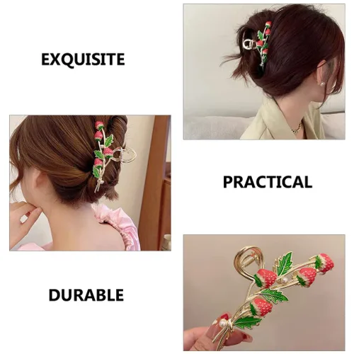 Miniatura 5 de FRCOLOR Pinzas para el cabello con estilo de fresa, decoración de fresa, pinzas de metal antideslizantes y elegantes