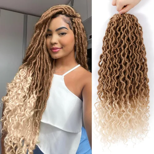 Miniatura 32 de Trenzas postizas Goddess, 6 paquetes de 18 pulgadas, cabello lacio, trenzado con ganchillo, para mujeres negras, trenzas postizas ombre con puntas