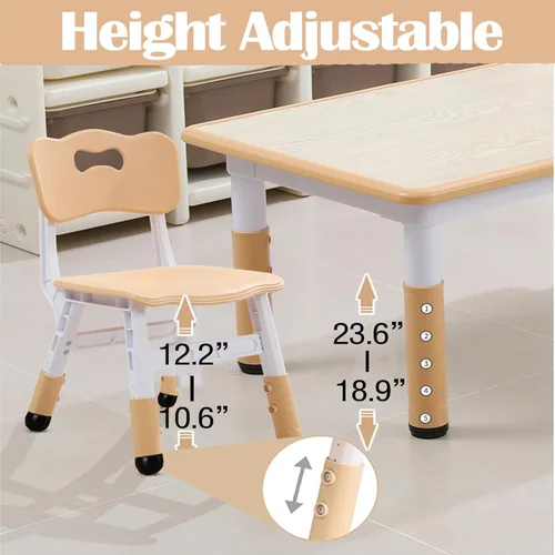 Miniatura 7 de Juego de mesa y silla para niños, altura ajustable, mesa de artes y manualidades y juego de 6 sillas para edades de 2 a 10 años, máximo 300 libras