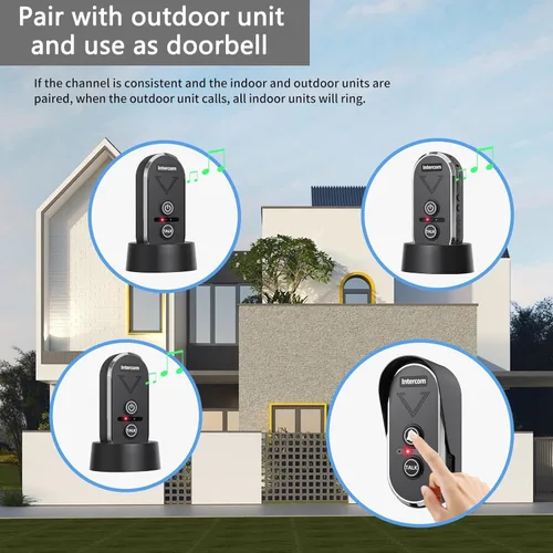Miniatura 6 de Timbre inalámbrico para el hogar, sistema de intercomunicación inalámbrico de 4900 pies de largo alcance, timbre de intercomunicador bidireccional