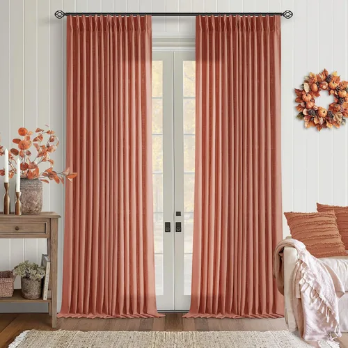 Miniatura 88 de Cortinas de lino natural con pliegues fruncidos de 120 pulgadas de largo para sala de estar, cortinas plisadas con ganchos y lengüeta trasera