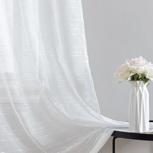 Miniatura 4 de Laura Ashley Cortinas traslúcidas blancas con bolsillo para barra, cada panel mide 38 pulgadas de ancho x 84 pulgadas de largo, Lehman, 4 paneles