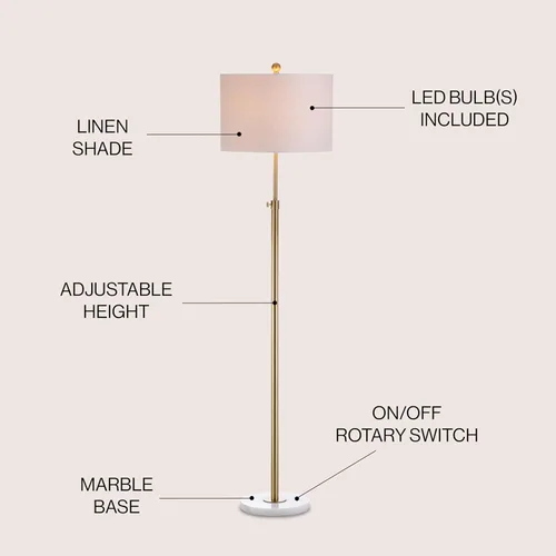 Miniatura 2 de JONATHAN Y JYL3022A - Lámpara de pie ajustable de mármol dorado y blanco de 65 pulgadas, lámpara de pie moderna y glamorosa para sala de estar
