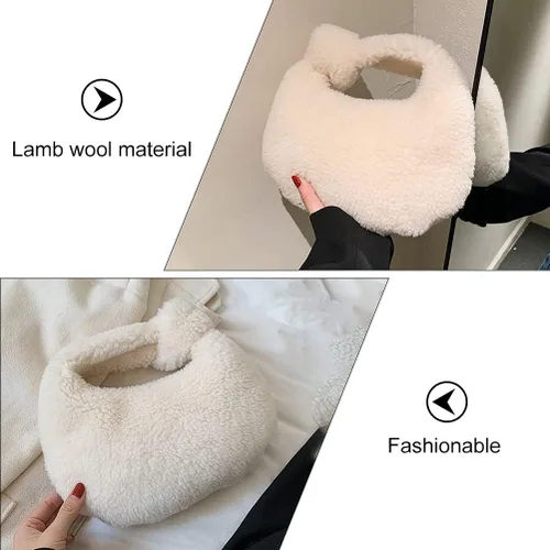 Miniatura 8 de VALICLUD Bolsa de felpa de invierno para dumpling de moda, bolsa de almacenamiento portátil, Blanco