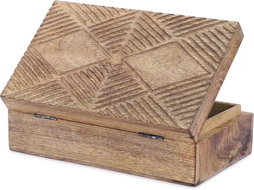 Ajuny Joyero de madera tallada a mano elegante caja de recuerdo vintage para hombresmujeres, caja de memoria decorativa, caja de madera ideal caja