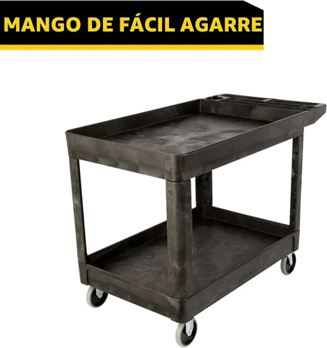 Miniatura 2 de Carrito de utilería Rubbermaid Commercial Products FG452089BLA resistente, 2 estantes con ruedas, mediano, color negro