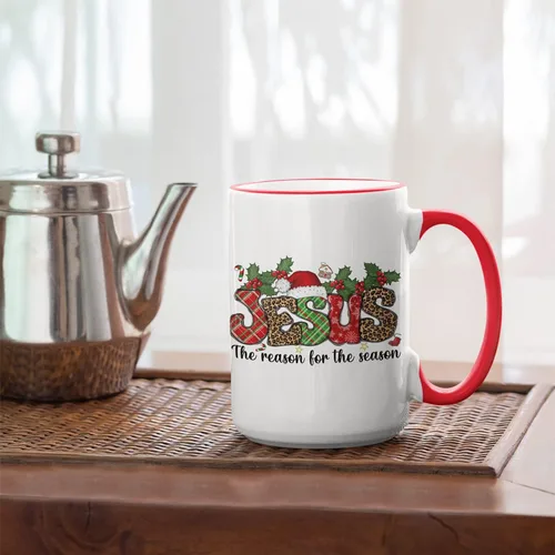 Miniatura 3 de Taza religiosa con texto en inglés «Jesus is the Reason for the Season», taza de Navidad cristiana, taza de chocolate caliente, taza de 11 onzas