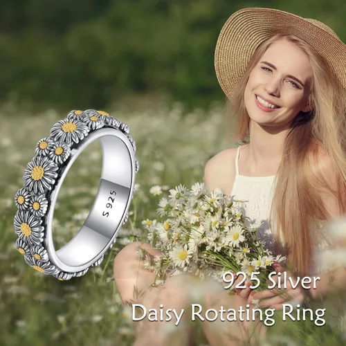 Miniatura 3 de POPLYKE Anillos giratorios giratorios de plata de ley para aliviar el estrés para mujeres