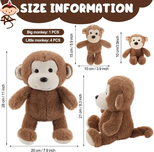 Miniatura 3 de Lewtemi 5 piezas de animales de peluche grandes de mono con 4 lindos monos de peluche suaves animales de peluche para niños y niñas, regalos