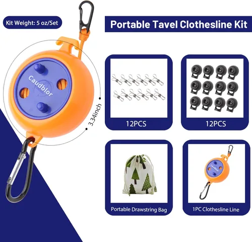 Miniatura 6 de Caudblor - Cuerda de ropa portátil de viaje, ajustable de 33 pies, cuerda de secado de lavandería para viajes de hotel, crucero, exterior