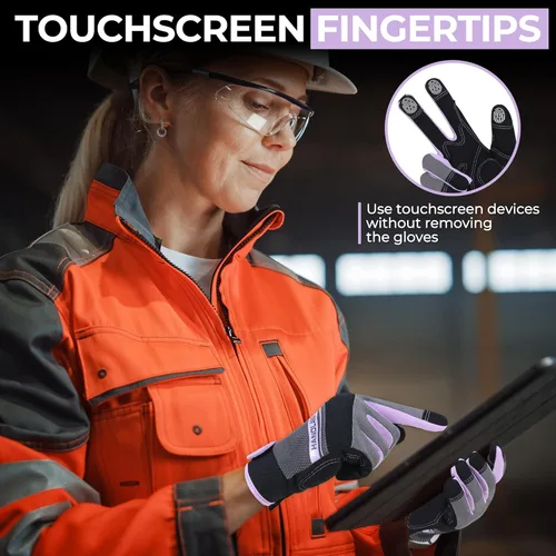 Miniatura 4 de HANDLANDY Work Gloves for Women, Breathable Leather Gardening Glove for Yard Maintenance, Hand Protection with Touch Screen Púrpura claro