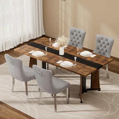 Miniatura 23 de Juego de mesa de comedor de 5 piezas con 4 sillas, mesa de comedor rectangular de madera de 71 pulgadas con sillas de comedor de terciopelo, tablero