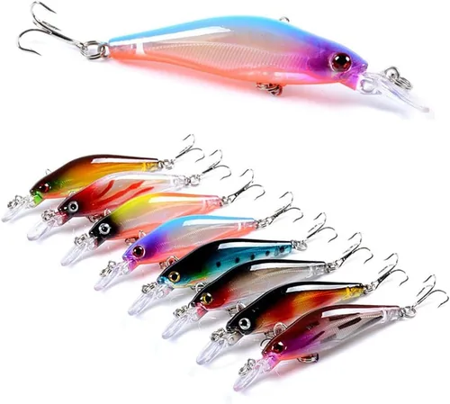 Juego de 8 señuelos de pececillo que se hunden Jerkbait Crankbait, señuelo de pesca duro para lubina, trucha y lucioperca, trucha de salmón, 6