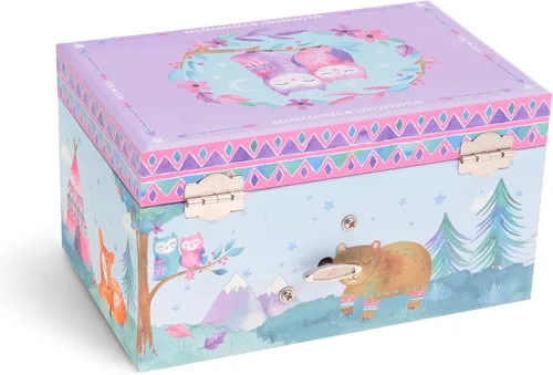 Miniatura 3 de Jewelkeeper Caja de almacenamiento de joyería musical para niña, cajón extraíble, diseño de búhos del bosque, Twinkle Twinkle Little Star Tune