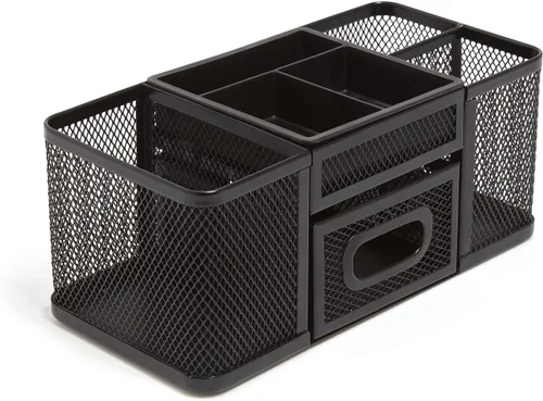 Miniatura 5 de TRU RED Organizador de escritorio de malla de alambre, soporte para accesorios de 7 compartimentos, almacenamiento de escritorio para uso en oficina