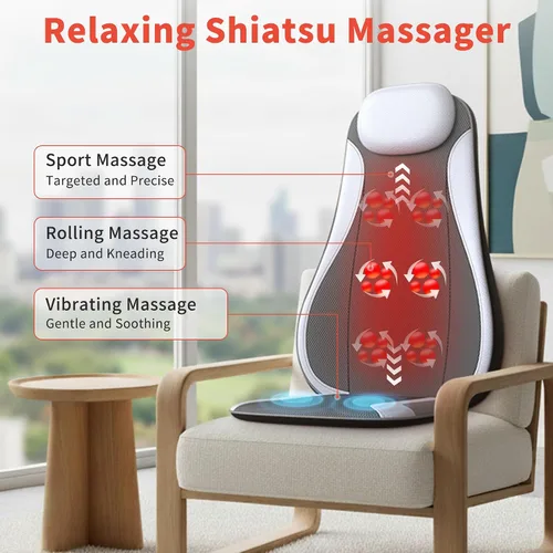 Miniatura 2 de Shiatsu - Masajeador de espalda con función de calor y enfriamiento, masajeador de silla con amasado, rodamiento y vibración para alivio del dolor