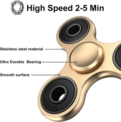 Miniatura 2 de Fidget Spinners, rodamiento de acero inoxidable de metal de alta velocidad de 2 a 5 minutos de giro, EDC TDAH estrés ansiedad alivia reductor Oro