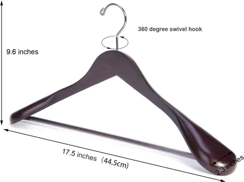 Miniatura 2 de Nature Smile Perchas de madera de caoba de lujo para trajes, paquete de 6, perchas de madera para abrigos, perchas para camisas para chaquetas