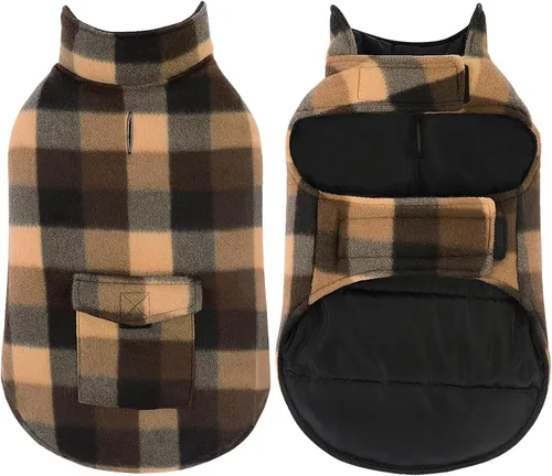 Miniatura 2 de ASENKU Chaqueta de invierno para perro, chaleco reversible a cuadros, abrigo impermeable para clima frío, perfecto para perros pequeños a grandes