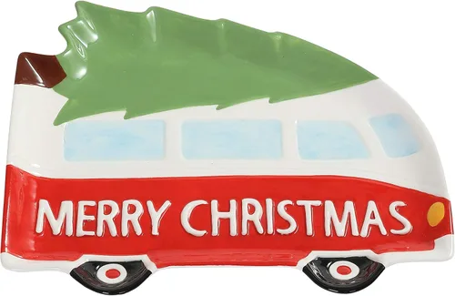 Miniatura 2 de Stephanie Imports Placa decorativa de cerámica con forma de autobús navideño de 10.0 in Feliz Navidad (autobús)