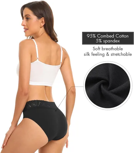 Miniatura 3 de RHYFF Ropa interior de algodón para mujer, calzones de bikini de encaje suave, hipster, bragas elásticas completas, paquete de 5