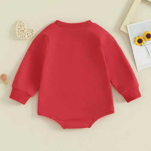Miniatura 25 de SOLILOQUY Traje de manga larga con cuello redondo para el primer día de San Valentín para bebé niño y niña, mameluco de corazón de amor