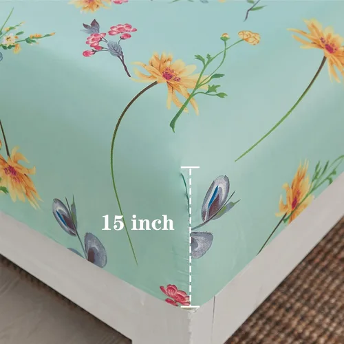 Miniatura 3 de JSD Juego de sábanas con estampado floral verde, tamaño King, 4 piezas, sábanas de microfibra botánica suave, bolsillo extra profundo Verde Floral