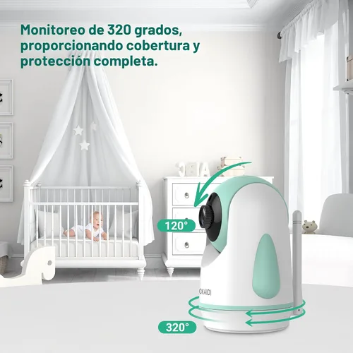 Miniatura 7 de OKAIDI Monitor de bebé con cámara y audio, pantalla IPS de 6 pulgadas con batería de 30 horas, rango de 1000 pies, visión nocturna, monitor de bebé