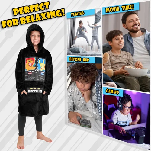 Miniatura 3 de Sudadera con capucha y manta de Pokémon para niños y adolescentes, sudadera con capucha extragrande de forro polar portátil, manta con capucha