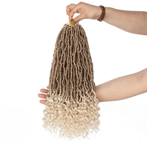 Miniatura 16 de Leeven 7 paquetes de rastas sintéticas con extremos rizados de 18 pulgadas, rastas de diosa preenrolladas para cabello de ganchillo, 84 hebras 1b#
