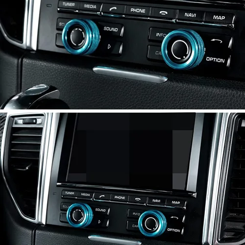 Miniatura 6 de Xotic Tech - Consola central de CA con control de clima multimedia para pomo de volumen, cubierta compatible con Porsche Cayenne y Panamera Azul