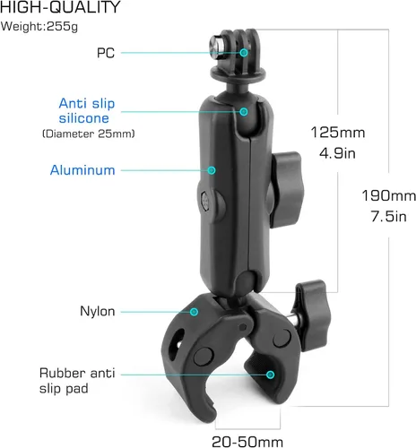 Miniatura 5 de GEPULY Super Clamp Soporte de abrazadera para cámara GoPro Insta360 DJI Accesorios de motocicleta Dual 360 ° Brazo mágico Adaptador de cabezal