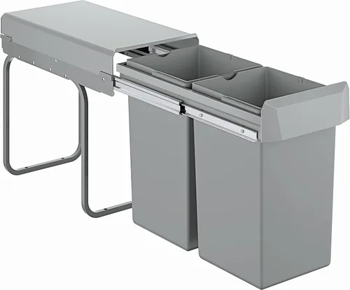 GROHE Sistema de residuos de cocina – 2 contenedores (15L cada uno), acción telescópica, montado en el suelo para armarios de 11.8 in o más, se