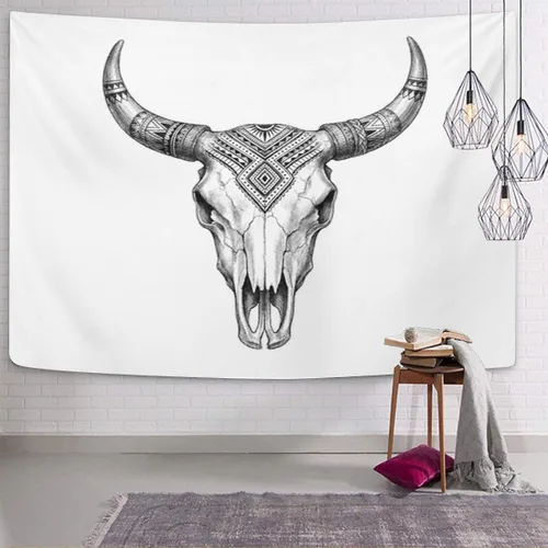 Miniatura 4 de Emvency Tapiz de toro azteca de cuerno largo, cráneo, vaca, tribal, animales occidentales, decoración del hogar, para colgar en la pared para sala