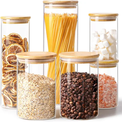 Miniatura 9 de ComSaf Juego de 6 tarros de vidrio para almacenamiento de alimentos, recipientes de almacenamiento de vidrio transparente con tapas