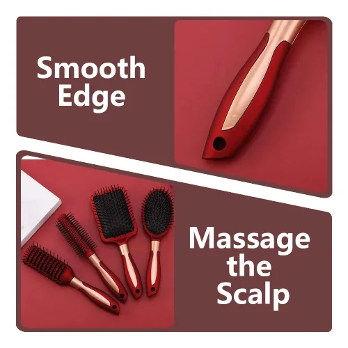 Miniatura 4 de Juego de 4 cepillos para el cabello, incluye peine ovalado de masaje antiestático, cepillo desenredante, cepillo de pelo redondo, cepillo de pelo