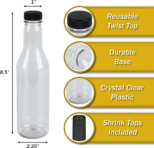Miniatura 2 de Pellah - Botellas y tapas de plástico PET, 12 onzas, 12.7 fl oz, con tapas de cierre de tornillo y sellos termorretráctiles negros, para salsa