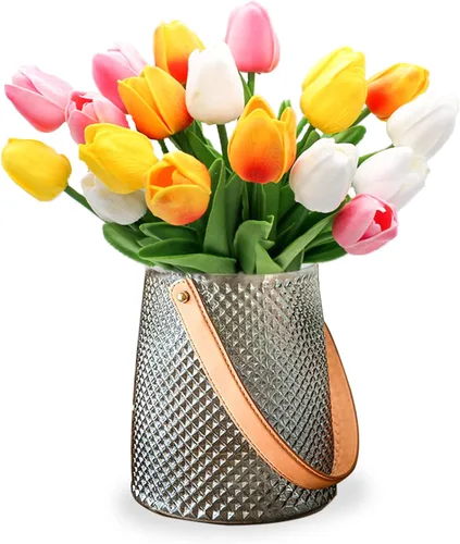Miniatura 13 de 30 tulipanes reales al tacto, flores de poliuretano, tulipanes artificiales para arreglos de boda, fiesta, Pascua, primavera, hogar, comedor, Rosa