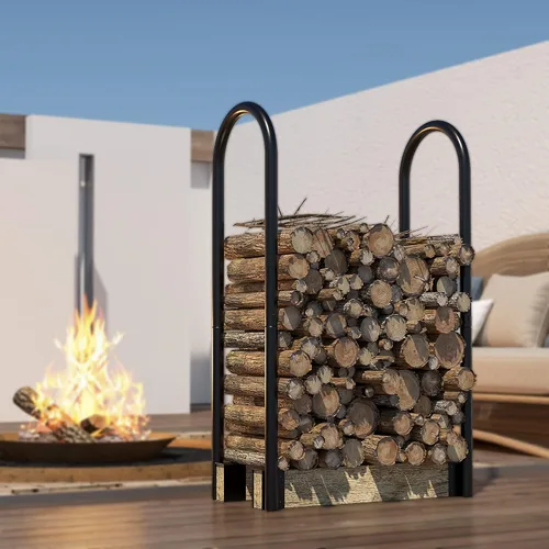 Miniatura 6 de Fire Beauty Kit de soporte ajustable para leña, soporte de almacenamiento de madera para chimenea, polvo negro, acero recubierto, exterior e