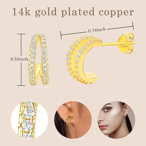 Miniatura 27 de 2 Pairs Double Hoop Earrings, Gold Cartilage Earrings for Women, Small Silver Helix Piercing Jewelry,Spiral Nose Ring Tiny Twist Earrings as Gift