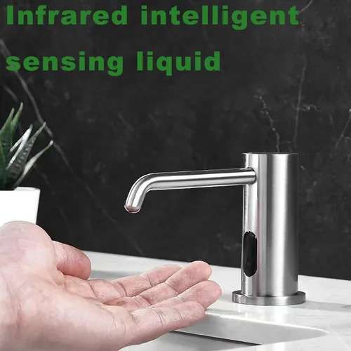 Miniatura 5 de Dispensador automático de jabón sin contacto para cocina y baño, dispensador de jabón líquido eléctrico de níquel cepillado integrado con gran