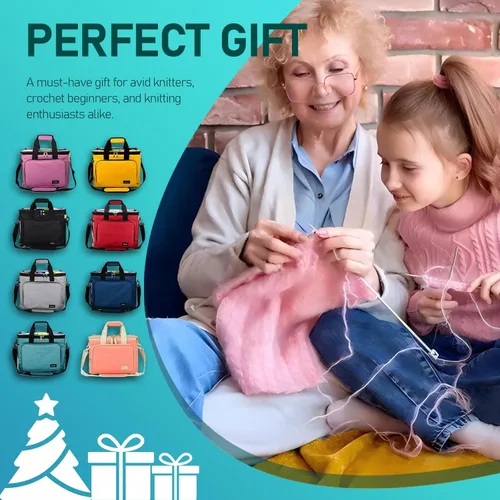 Miniatura 7 de Hoshin Bolsa de tejer para almacenamiento de hilos, organizador de bolsas de hilo de alta capacidad con divisor interior, portátil para llevar
