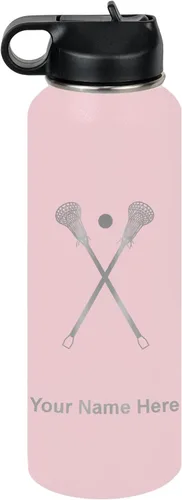 Miniatura 16 de LaserGram Botella de agua personalizada, palitos de lacrosse, acero inoxidable de doble pared aislada al vacío con popote superior, regalo grabado