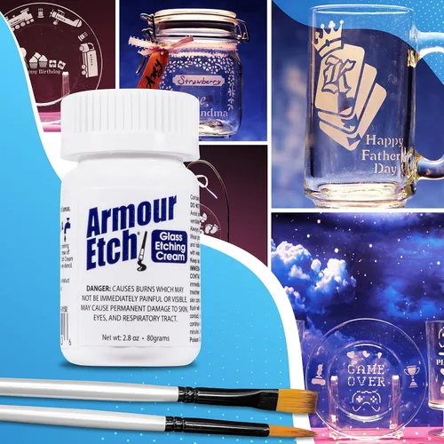 Miniatura 6 de Crema para Grabado de Vidrio Armour Etch - Tamaño Inicial de 2.8oz - Incluye Pinceles de Aplicación Moshify