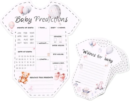 CCINEE 50 tarjetas de predicción para baby shower, juegos de revelación de género, tarjetas de deseos y consejos para niños y niñas, padres recién
