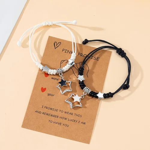 Miniatura 5 de Aesnefe Pulseras para parejas para 2 personas Pinky Promise a juego para parejas, regalos de relación de larga distancia para novio, aniversario