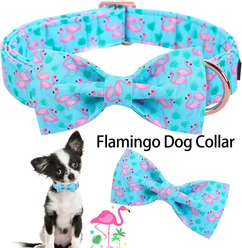 Miniatura 4 de ARING PET Collar de perro flamenco, collar de algodón para perro con lazo, ajustable para verano, collares para perros con hebilla de metal A