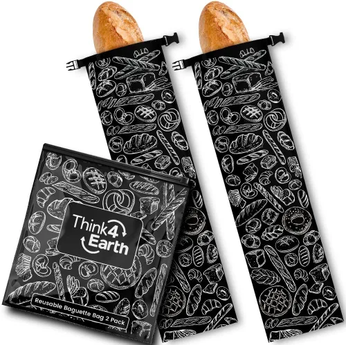 Miniatura 7 de THINK4EARTH® Bolsas de pan reutilizables negras prémium para pan casero, duraderas y lavables (paquete de 2)